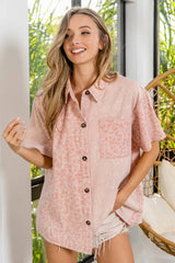 BiBi Mineral Washed Leopard Print Short Sleeve Shirt DUSTY PINK / S