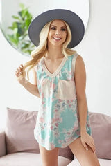 BiBi Multi Color Flower Printed Tank with Contrast Band