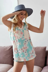 BiBi Multi Color Flower Printed Tank with Contrast Band