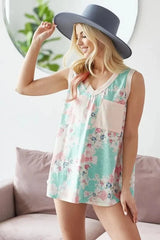BiBi Multi Color Flower Printed Tank with Contrast Band