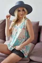 BiBi Multi Color Flower Printed Tank with Contrast Band