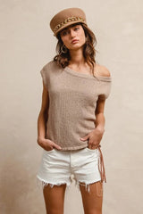 BiBi One Side Off Shoulder Knit Top