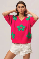 BiBi Pearl Beads Flowers Sweater Top