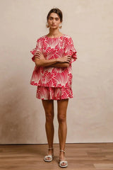 BiBi Print Woven Ruffled Sleeves Top