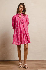 BiBi Ribbon Patterns With Scallops Edge Details Short Sleeve Dress