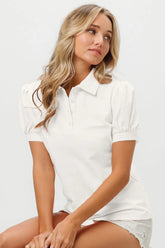 BiBi Short Puff Sleeve Pique Shirt OFF WHITE / S