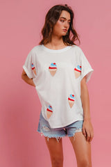 BiBi Solid Terry With Fourth Of July Theme Patched Top