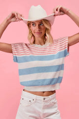 BiBi Stripes Lightweight Short Sleeve Sweater