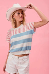 BiBi Stripes Lightweight Short Sleeve Sweater