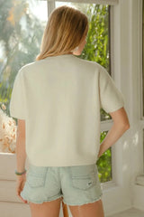 BiBi Teddy Bear With Bow Patched Sweater Button Down Top