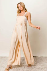 BiBi Texture Sleeveless Wide Leg Jumpsuit Oatmeal / S