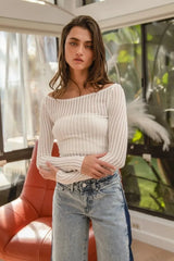 BiBi Textured Sheer Boat Neck Top