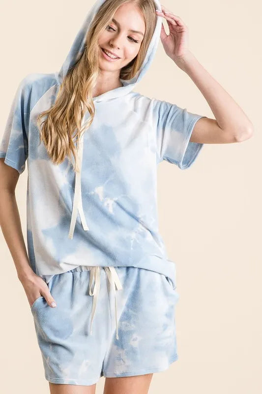BiBi Tie Dye French Terry Hoodie Top and Bottom Set BLUE TIE DYE / S