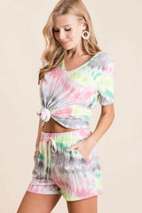 BiBi Tie Dye Print Shorts With Twill Tape Drawstring