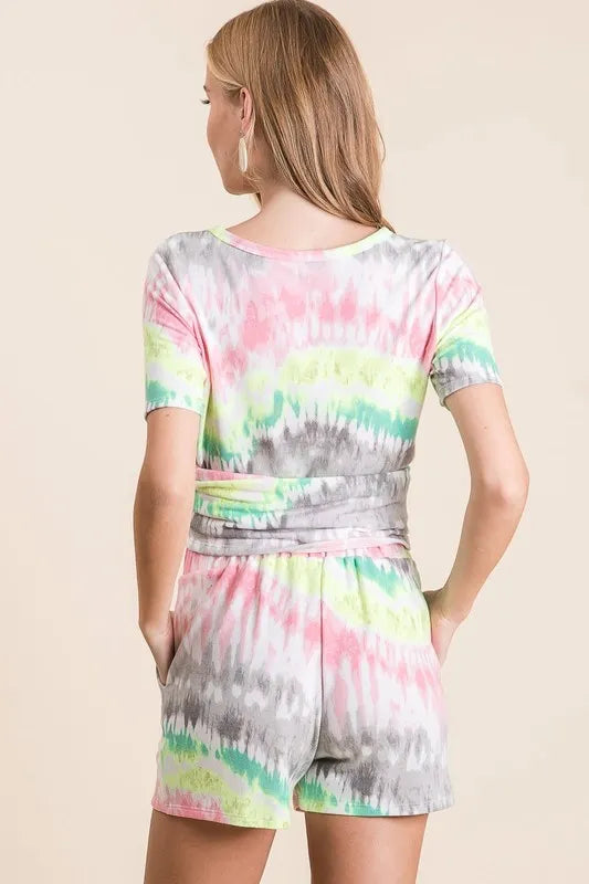 BiBi Tie Dye Print Shorts With Twill Tape Drawstring