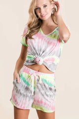 BiBi Tie Dye Print Shorts With Twill Tape Drawstring
