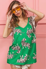 BiBi Tiger Printed Jersey Block T-Shirt with Aztec Trim