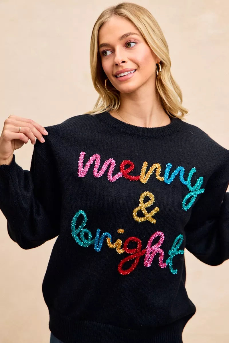 BiBi Tinsel Lettering Christmas Sweater