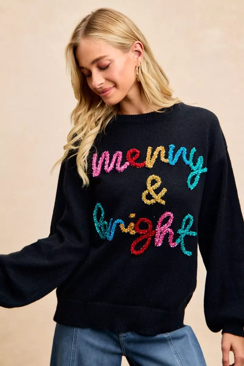 BiBi Tinsel Lettering Christmas Sweater