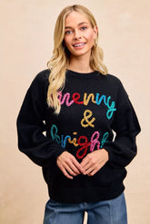 BiBi Tinsel Lettering Christmas Sweater BLACK/MULTI / S