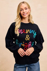 BiBi Tinsel Lettering Christmas Sweater BLACK/MULTI / S