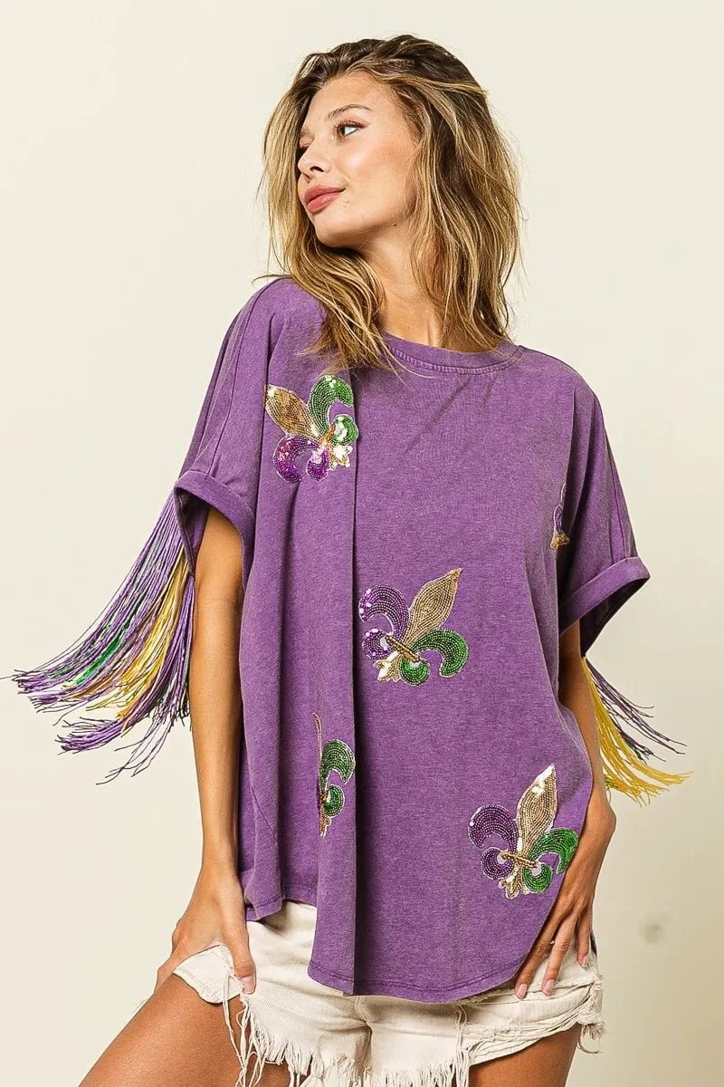 BiBi Vintage Washed Fleur Mardi Gras Top