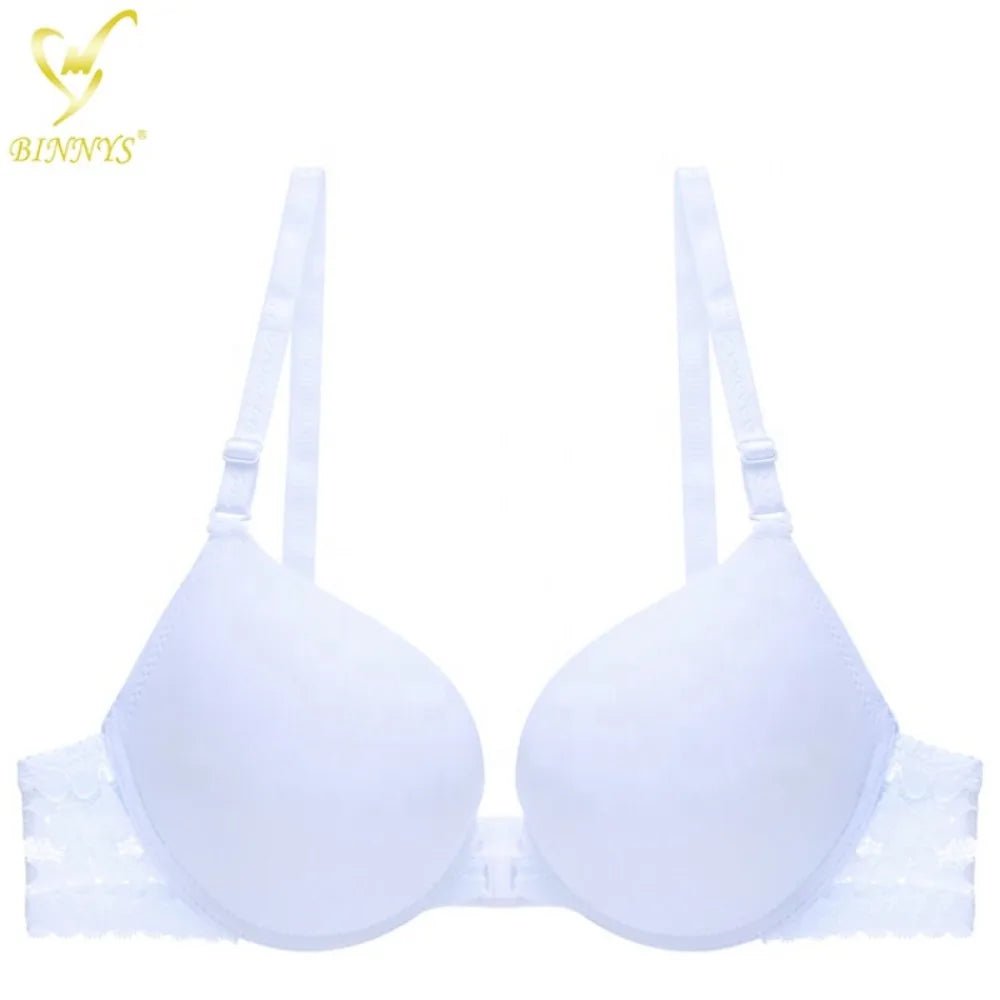 Binnys B Cup Women's Bra: 3/4 Cup, Sexy Underwear, Enhancement Front Zipper, Lace Back Pull, Seamless Bra