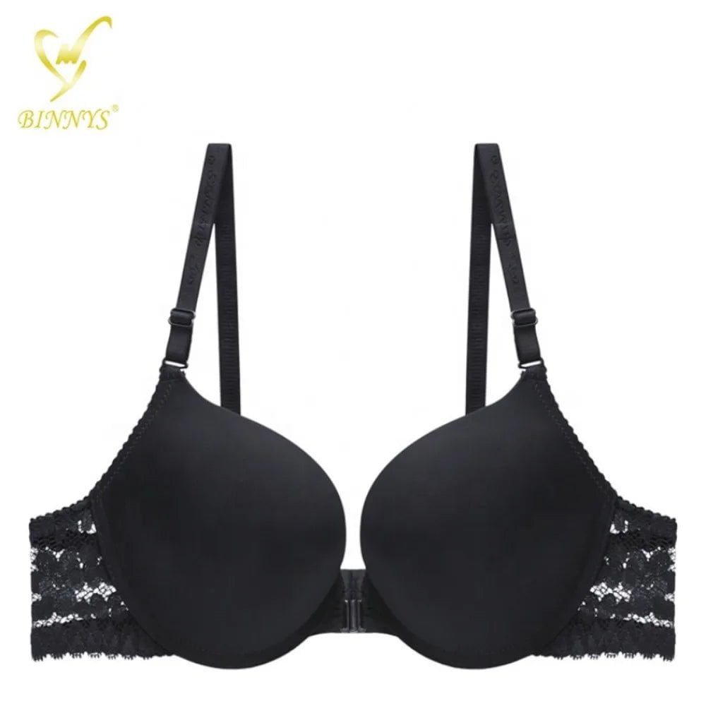Binnys B Cup Women's Bra: 3/4 Cup, Sexy Underwear, Enhancement Front Zipper, Lace Back Pull, Seamless Bra
