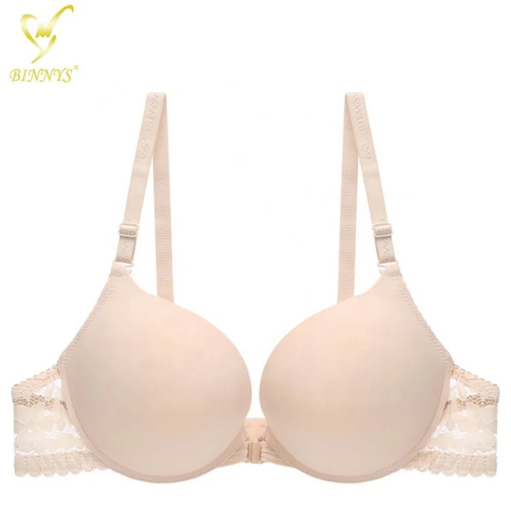 Binnys B Cup Women's Bra: 3/4 Cup, Sexy Underwear, Enhancement Front Zipper, Lace Back Pull, Seamless Bra