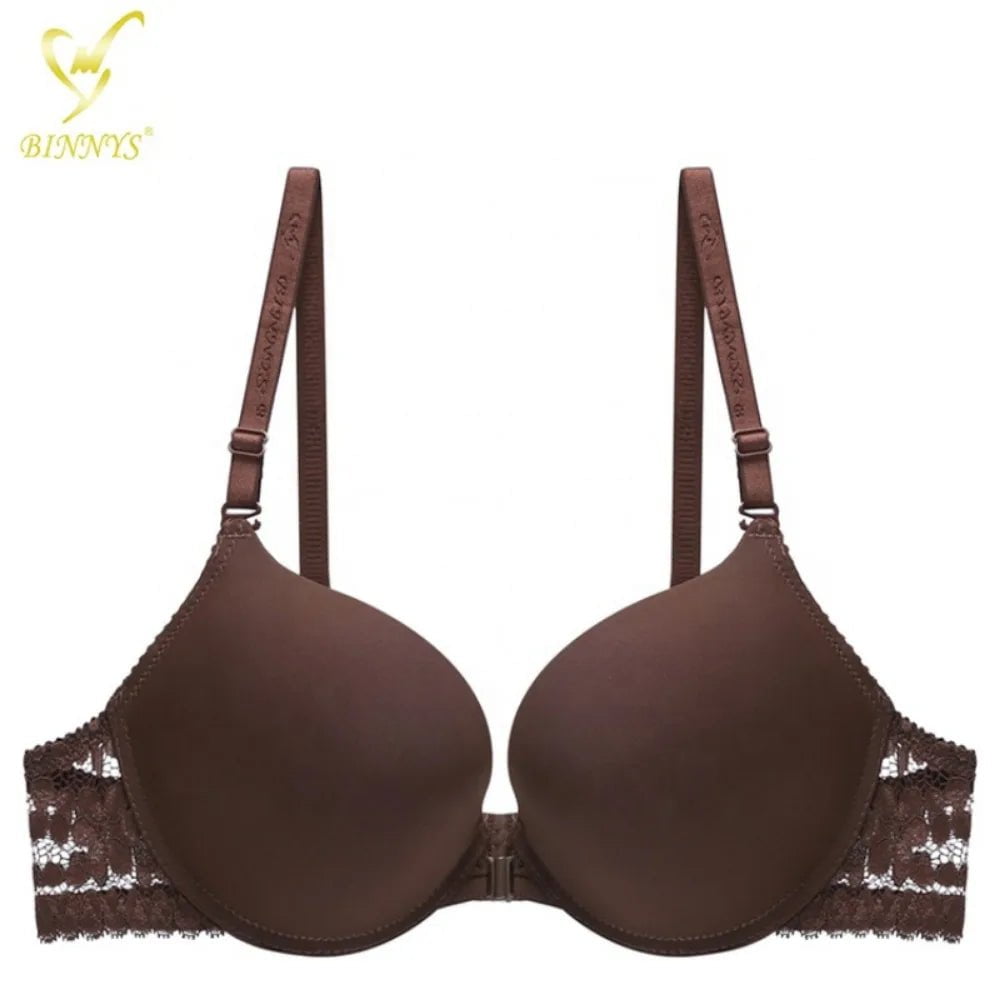 Binnys B Cup Women's Bra: 3/4 Cup, Sexy Underwear, Enhancement Front Zipper, Lace Back Pull, Seamless Bra