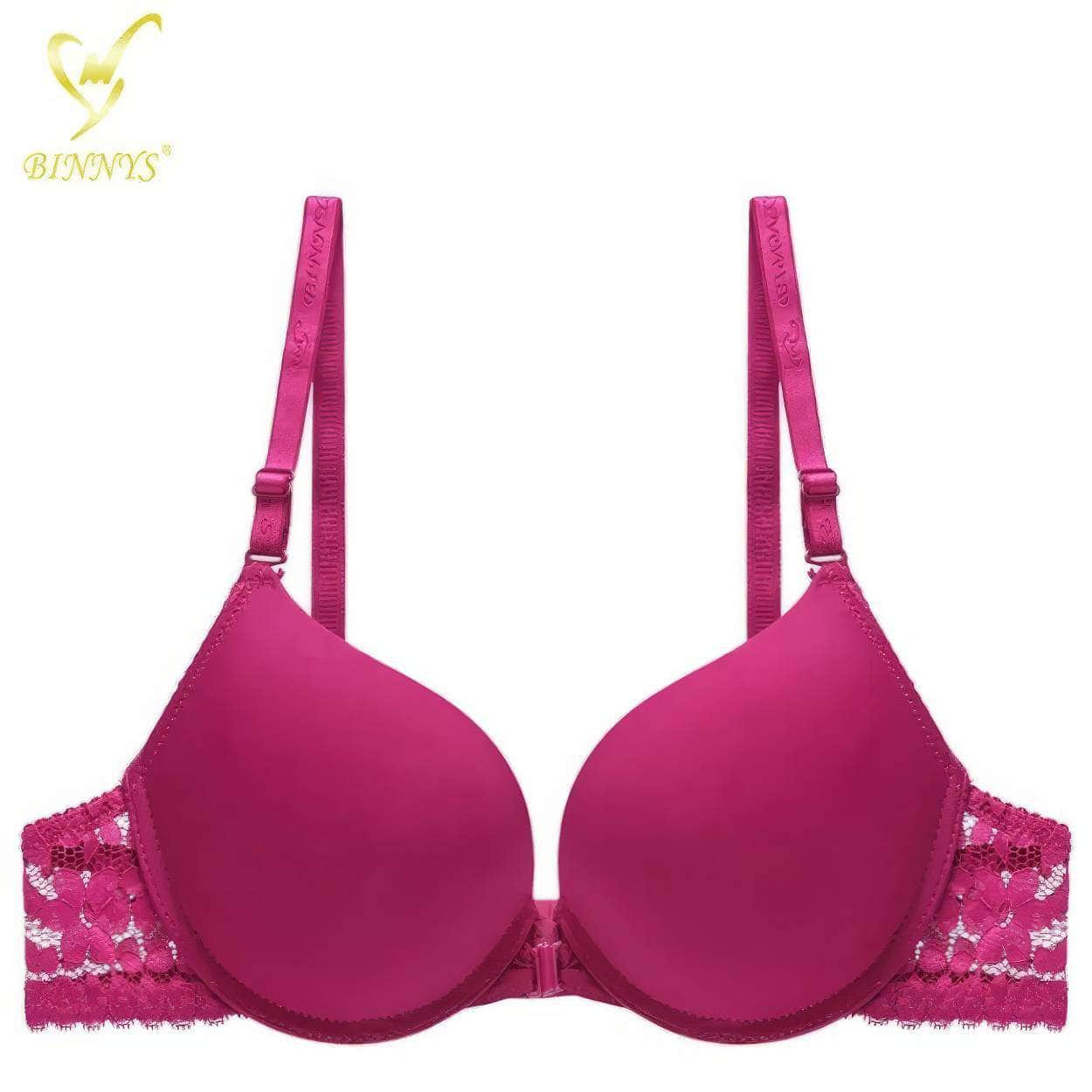 Binnys B Cup Women's Bra: 3/4 Cup, Sexy Underwear, Enhancement Front Zipper, Lace Back Pull, Seamless Bra