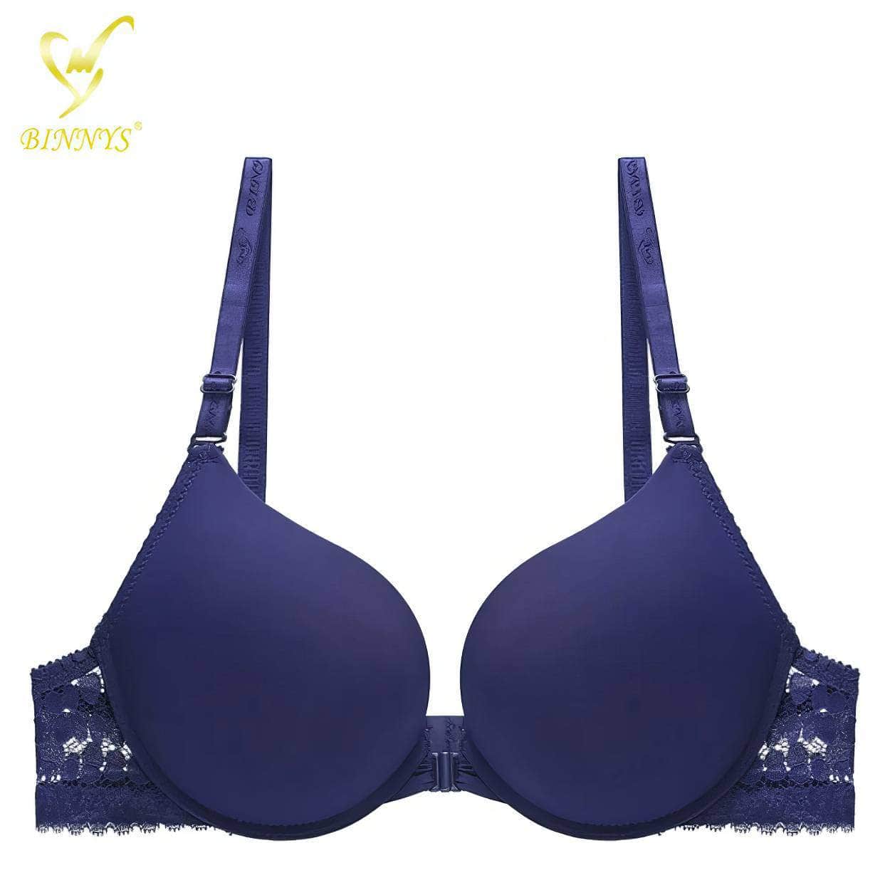 Binnys B Cup Women's Bra: 3/4 Cup, Sexy Underwear, Enhancement Front Zipper, Lace Back Pull, Seamless Bra
