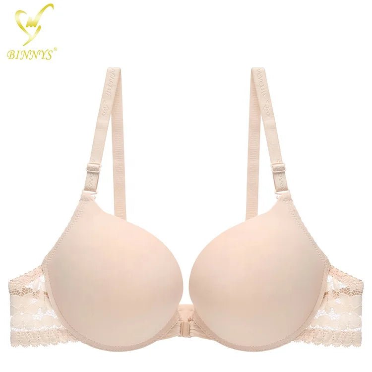 Binnys B Cup Women's Bra: 3/4 Cup, Sexy Underwear, Enhancement Front Zipper, Lace Back Pull, Seamless Bra Beige / B / 34