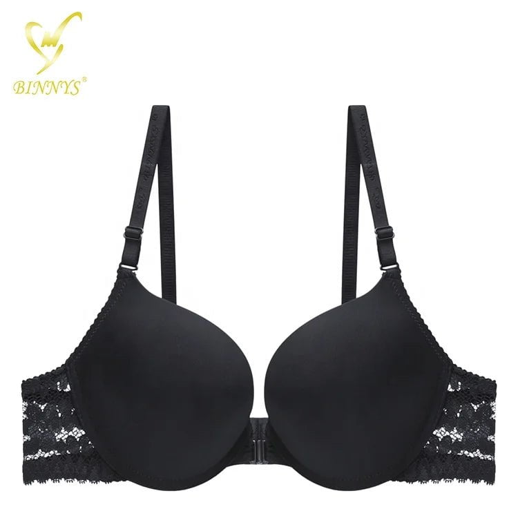 Binnys B Cup Women's Bra: 3/4 Cup, Sexy Underwear, Enhancement Front Zipper, Lace Back Pull, Seamless Bra black / B / 34