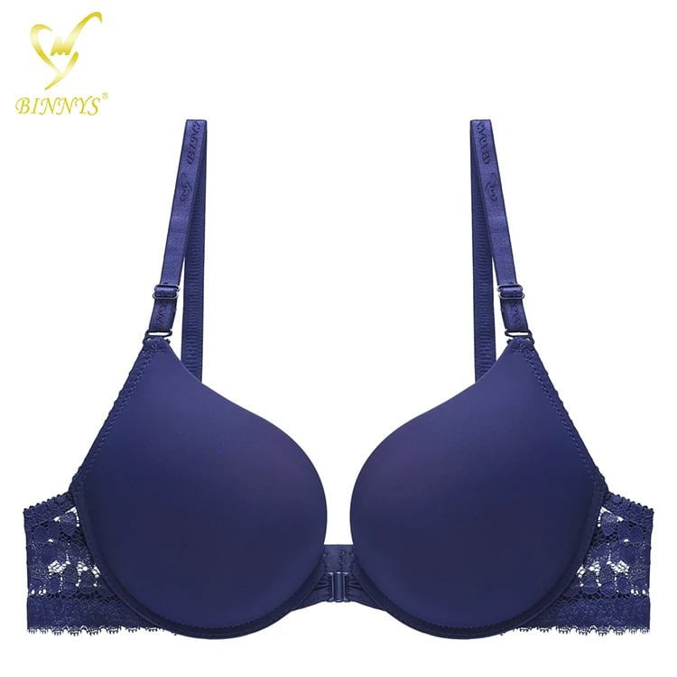 Binnys B Cup Women's Bra: 3/4 Cup, Sexy Underwear, Enhancement Front Zipper, Lace Back Pull, Seamless Bra NAVY / B / 34