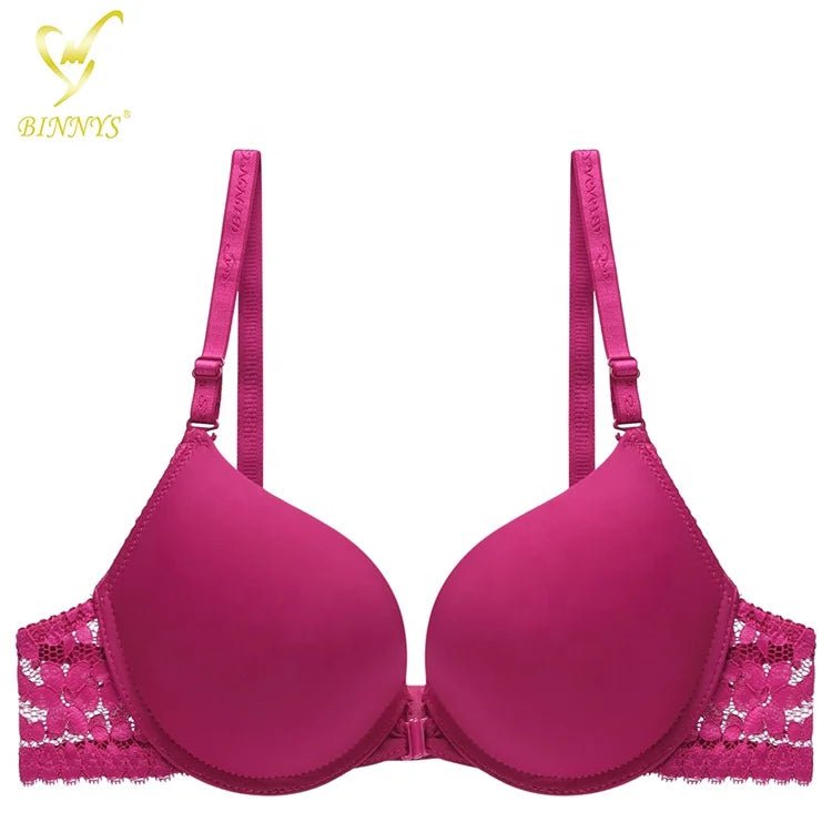 Binnys B Cup Women's Bra: 3/4 Cup, Sexy Underwear, Enhancement Front Zipper, Lace Back Pull, Seamless Bra Red / B / 34