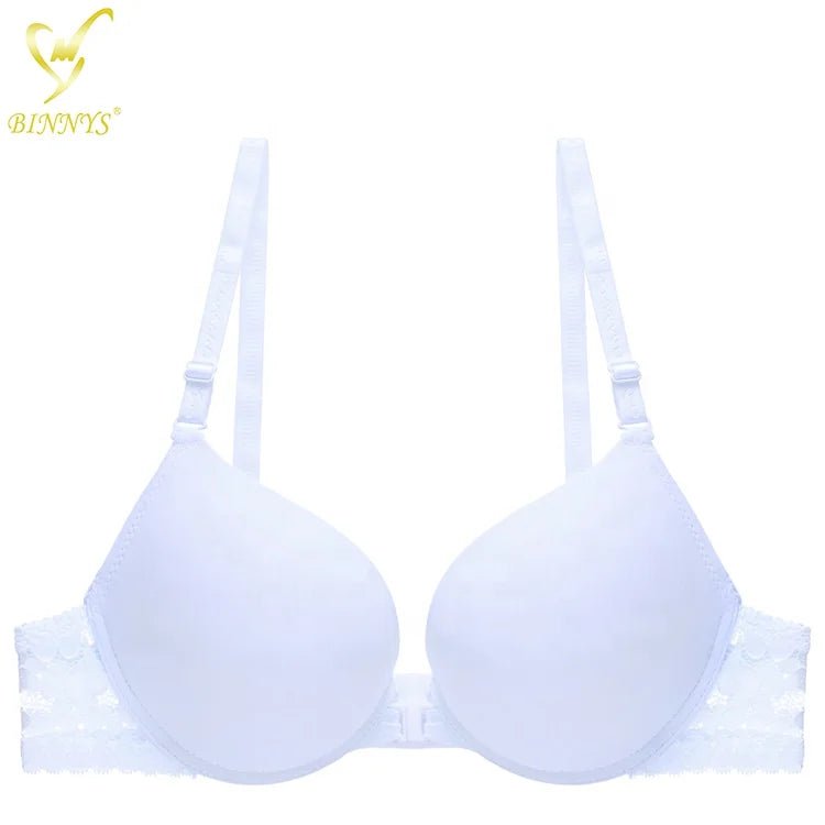 Binnys B Cup Women's Bra: 3/4 Cup, Sexy Underwear, Enhancement Front Zipper, Lace Back Pull, Seamless Bra WHITE / B / 34