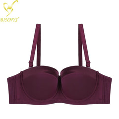 BINNYS Bra for Women: 38C, Strapless C Cup Without Straps, Half Cup, Sexy Underwear, Silicone, High-Quality Lingerie Ladies Bra Burgundy / C / 34