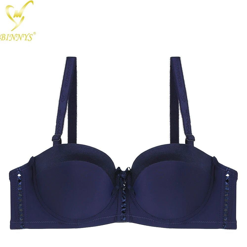 BINNYS C Cup Half Cup Sexy Gathered Ladies Bra Kit - Push-Up Woman Bra NAVY / C / 36