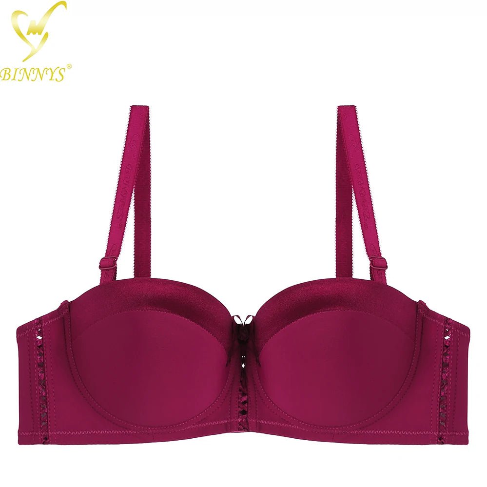BINNYS C Cup Half Cup Sexy Gathered Ladies Bra Kit - Push-Up Woman Bra Wine Red / C / 36