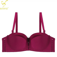 BINNYS C Cup Half Cup Sexy Gathered Ladies Bra Kit - Push-Up Woman Bra Wine Red / C / 36