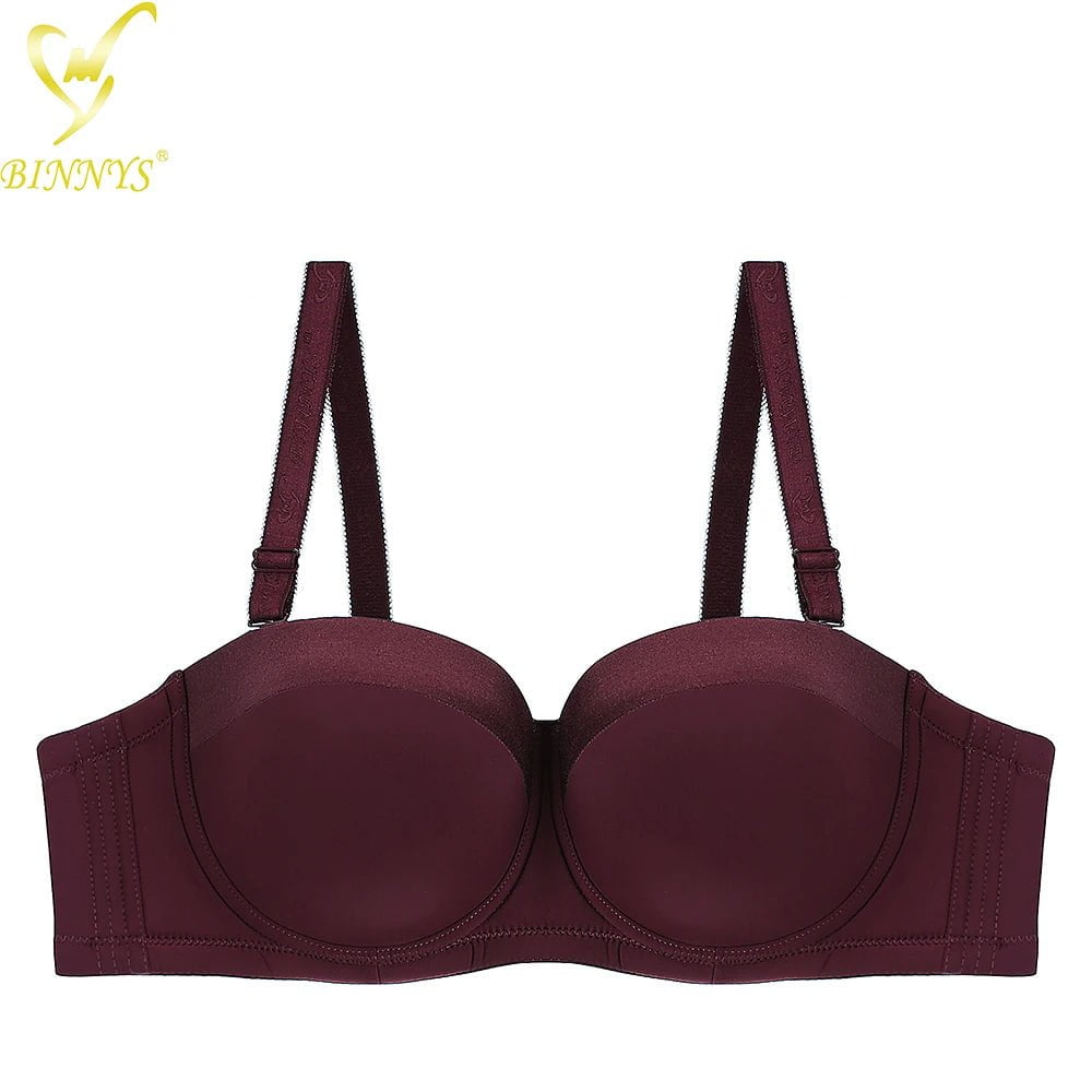 BINNYS D Cup Women's Underwear: Female Lingerie Bras 38D, Big Plus Ladies Brief, Large Size Half Cup Women Bras Burgundy / D / 36