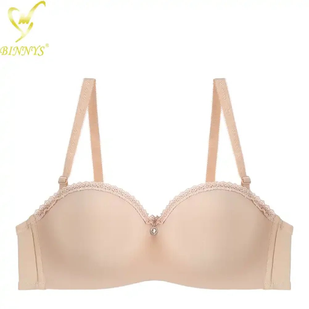 BINNYS Strapless Bra: B Cup, High-Quality Solid Nylon, Breathable, Half Cup, Ladies Underwire Beige / B / 34