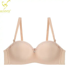 BINNYS Strapless Bra: B Cup, High-Quality Solid Nylon, Breathable, Half Cup, Ladies Underwire Beige / B / 34
