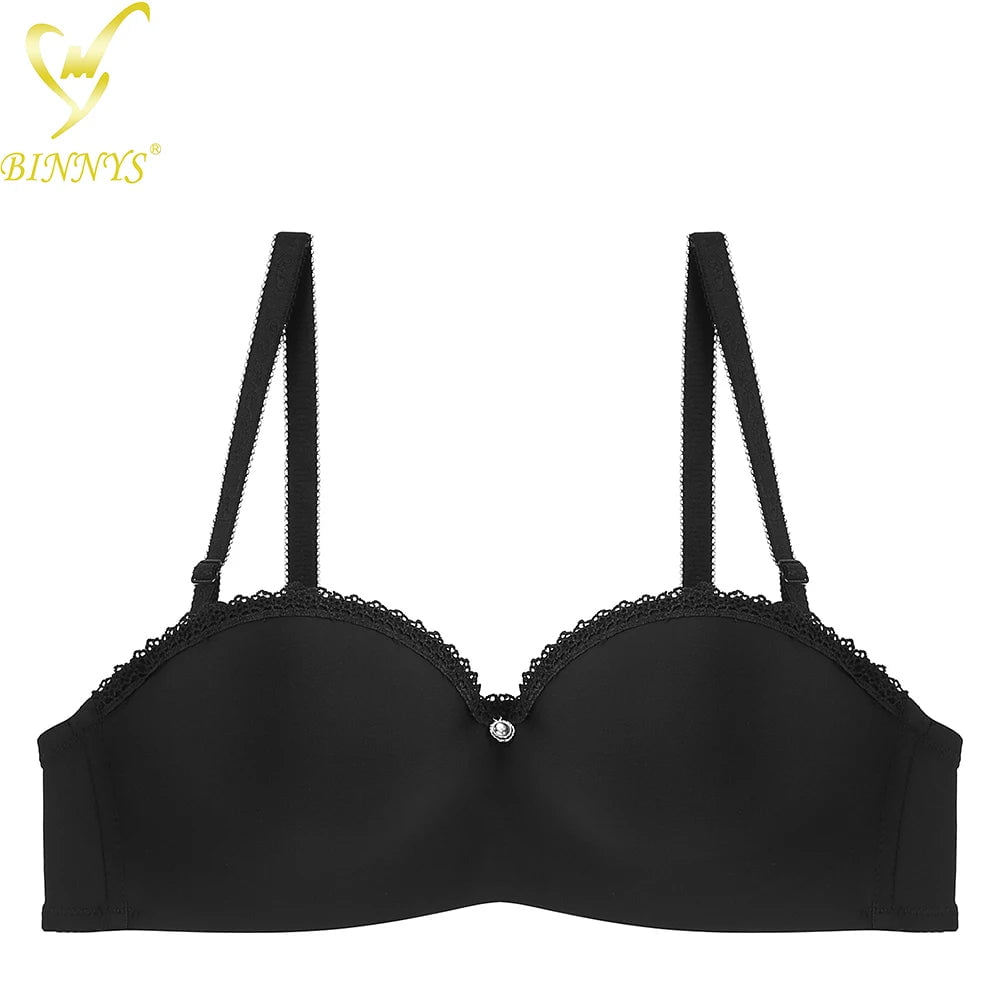 BINNYS Strapless Bra: B Cup, High-Quality Solid Nylon, Breathable, Half Cup, Ladies Underwire black / B / 34