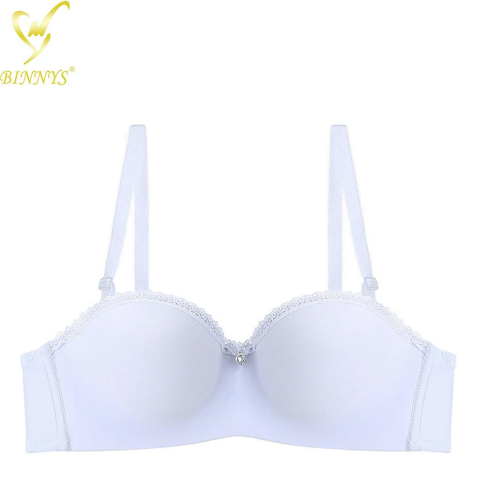 BINNYS Strapless Bra: B Cup, High-Quality Solid Nylon, Breathable, Half Cup, Ladies Underwire WHITE / B / 34