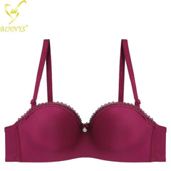 BINNYS Strapless Bra: B Cup, High-Quality Solid Nylon, Breathable, Half Cup, Ladies Underwire Wine / B / 34