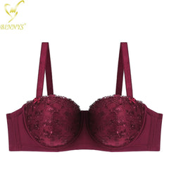 BINNYS Women's Bra: D Cup, Sexy Underwear, High Quality Lace Floral, Half Cup, Big Cup Plus Sizes, Adjusted Straps, Underwire Burgundy / D / 36