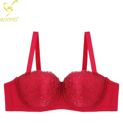 BINNYS Women's Bra: D Cup, Sexy Underwear, High Quality Lace Floral, Half Cup, Big Cup Plus Sizes, Adjusted Straps, Underwire Red / D / 36
