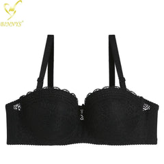 Binnys Women's Bra: Half Cup C Cup, Convertible Straps, Thin Female Lingerie, Lace Strap Back, Three Hook Underwire Ladies Bra